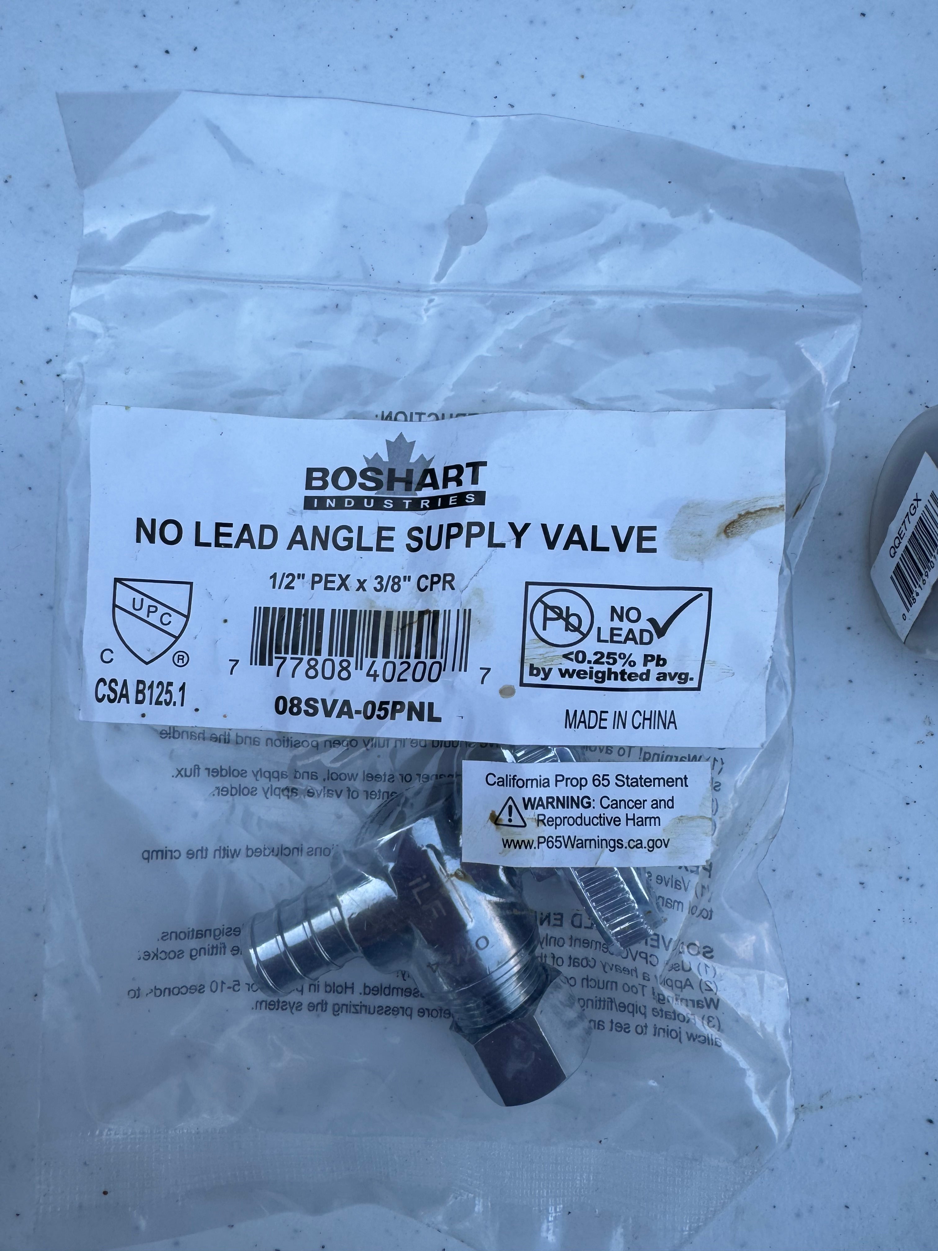 Boshart Lead-Free Angle Supply Valve – 1/2" PEX x 3/8" Compression, Chrome