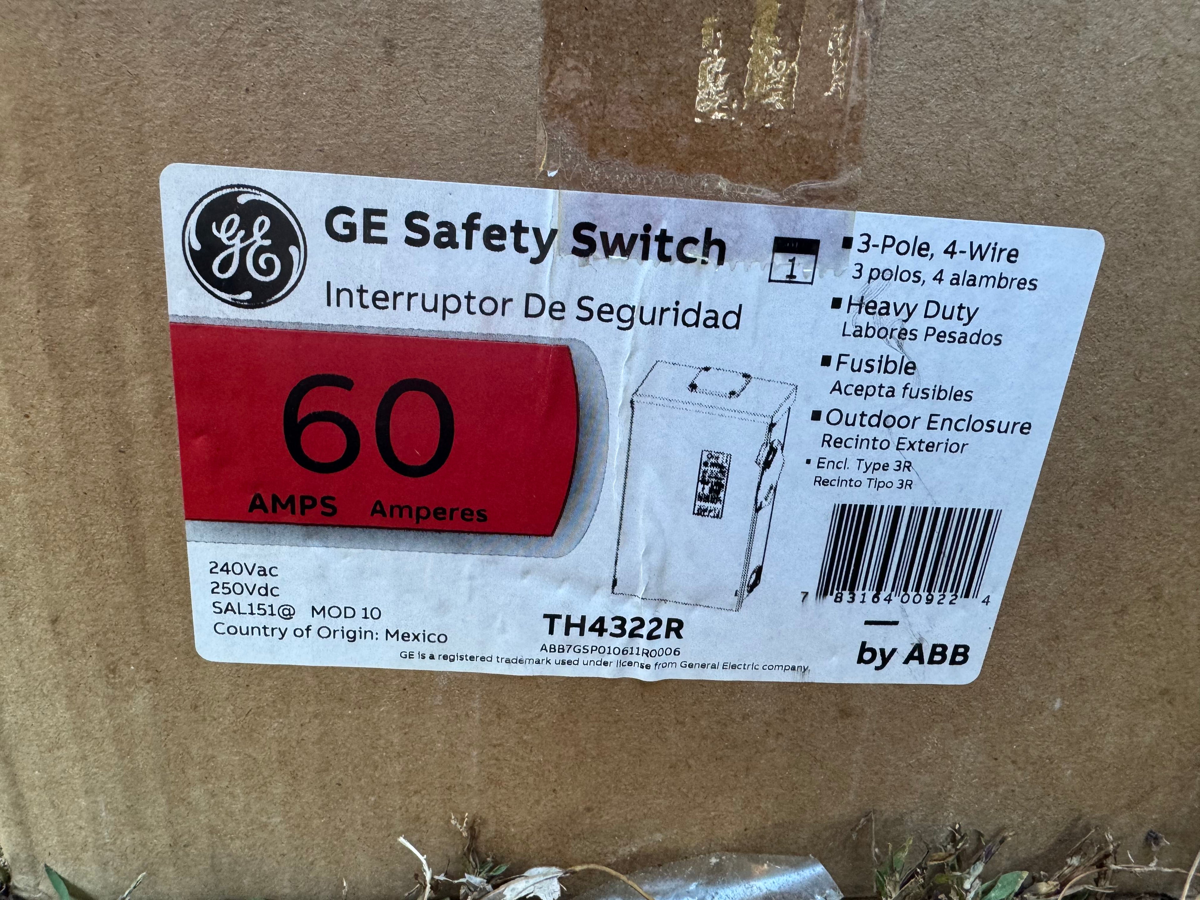 GE TH4322R 60 Amp Outdoor Safety Switch – Fusible, Heavy Duty