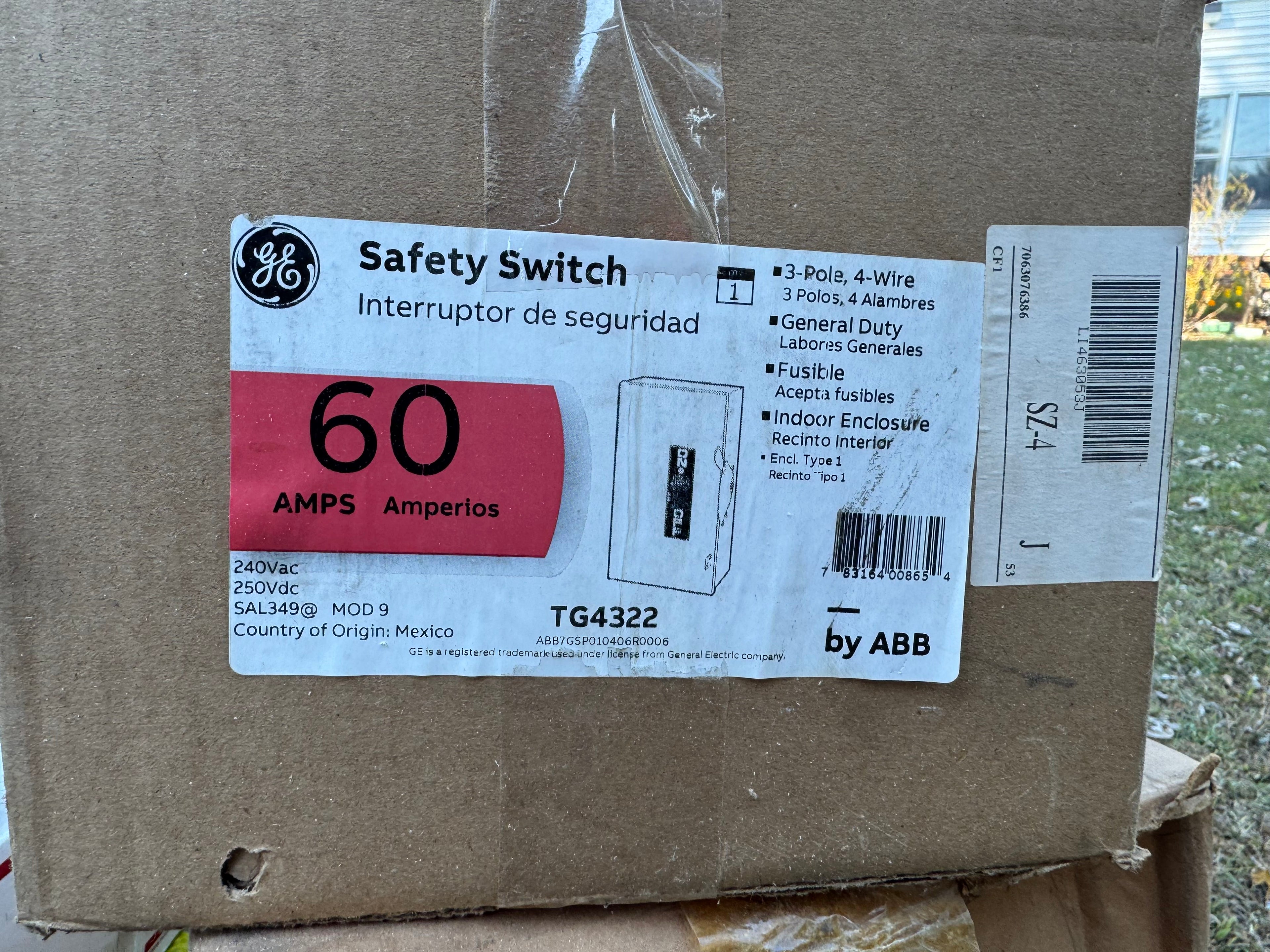 GE TG4322 60 Amp Indoor Safety Switch – Fusible, Heavy Duty