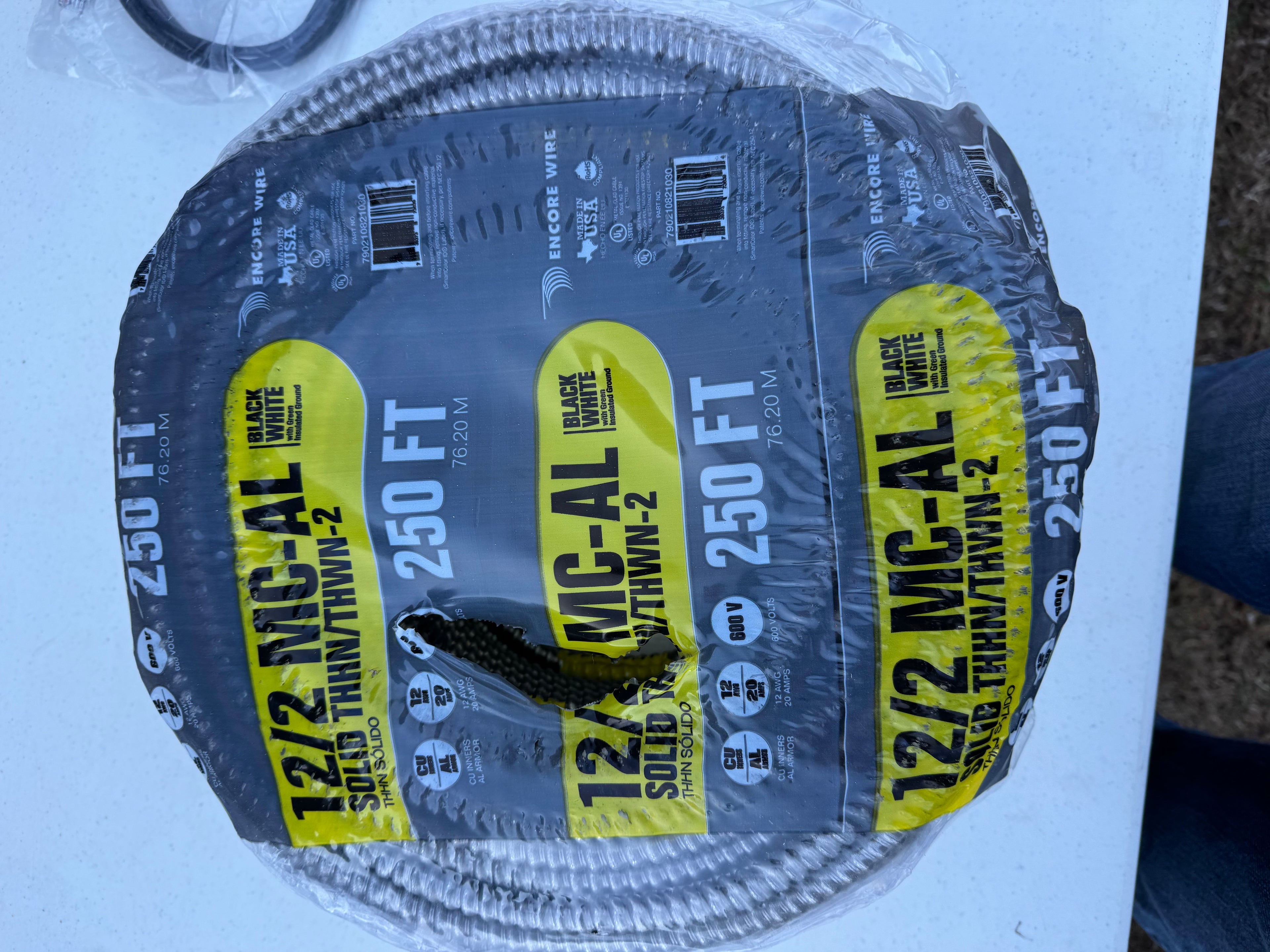 Encore Wire 12/2 MC-AL Solid Aluminum Cable – 250 ft Spool