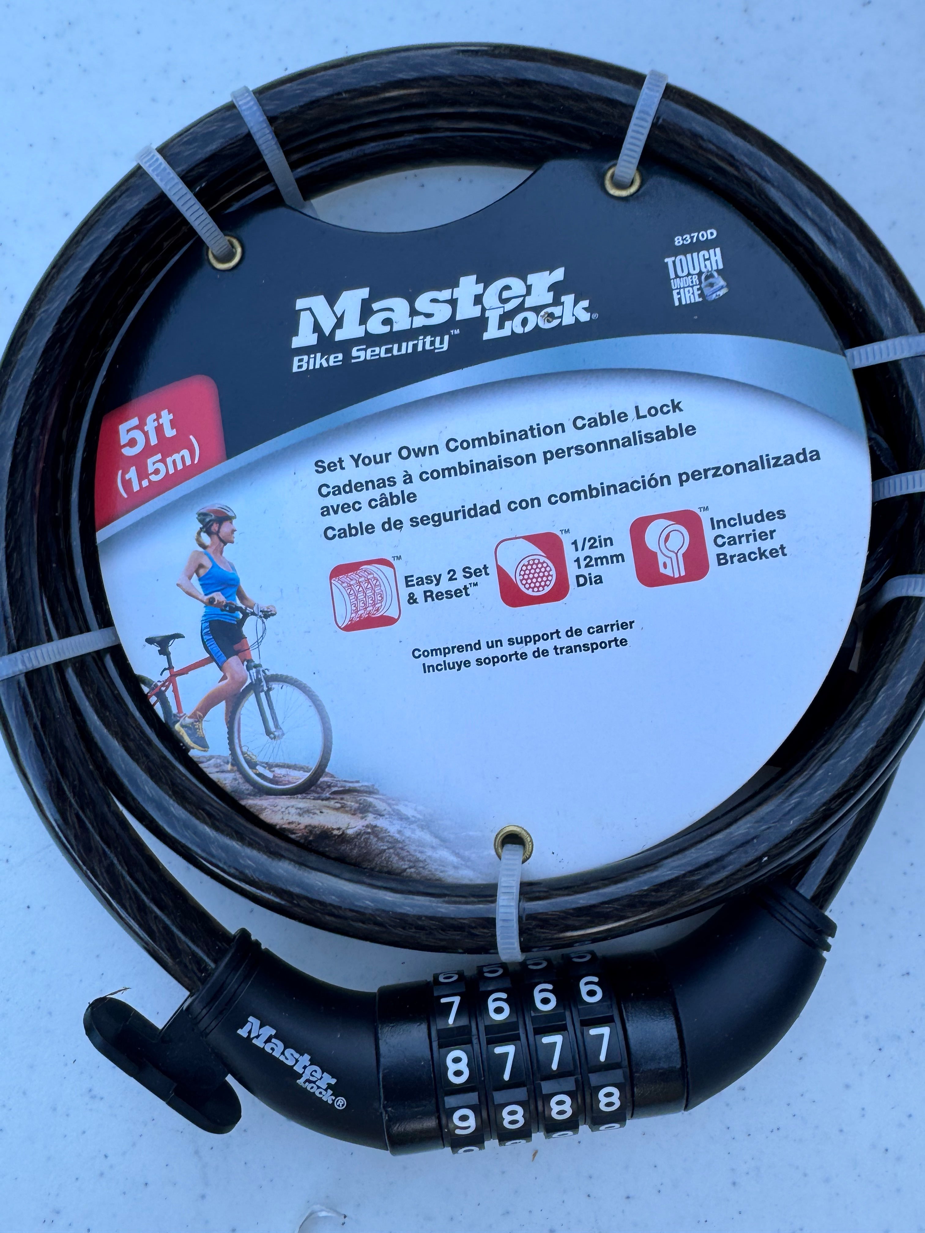 Master Lock 8370D Bike Cable Lock – 5 ft Combination